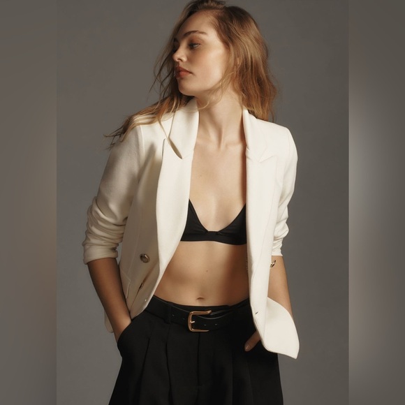 Anthropologie x bishop + young Fontaine Double-Breasted Knit Blazer in Ivory - Picture 4 of 15